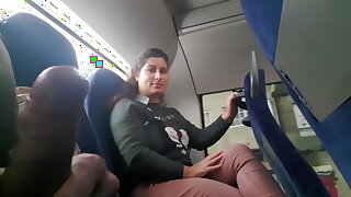 Stunt man seduces Milf in all directions Drag inflate & Jerk his Dick in Bus